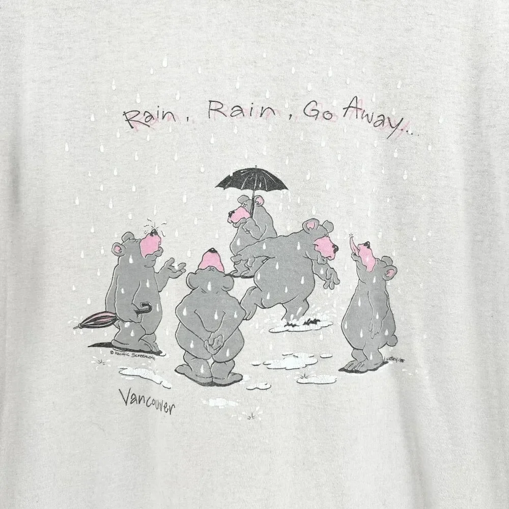 Vintage Vancouver Bear Graphic Tee Womens Size‎ L Gray Crew Neck Short Sleeve